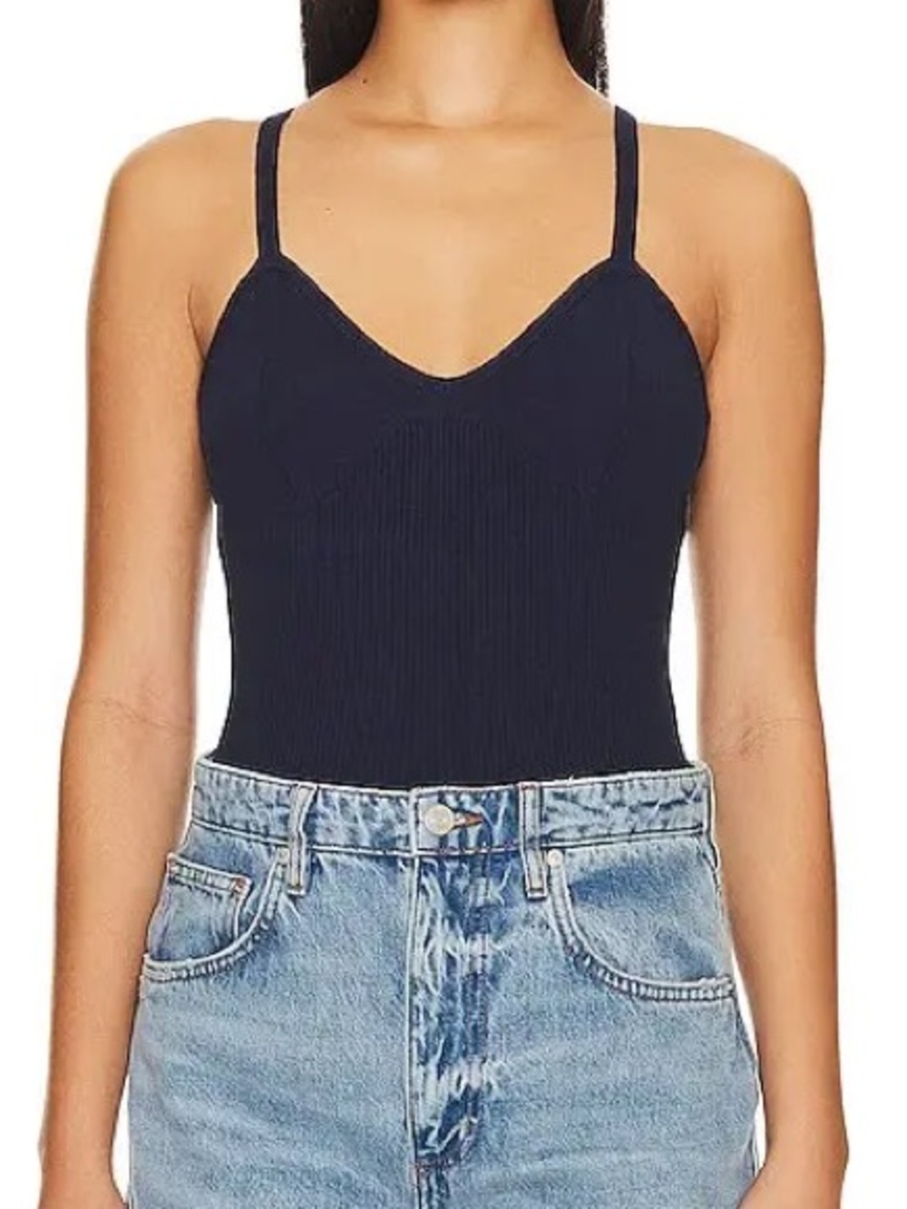 525 America Navy Ribbed Seam Bralette Tank